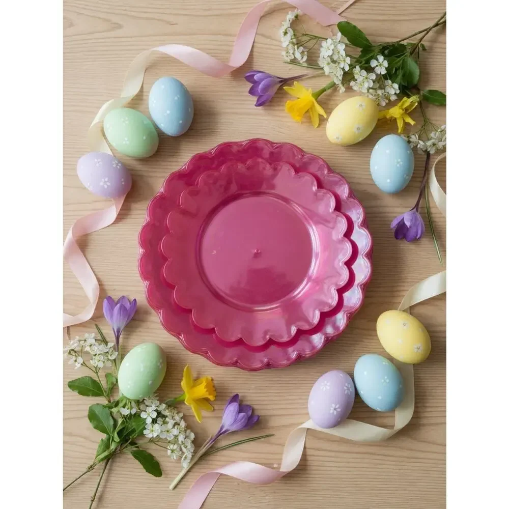 Celebrate Easter Pink Iridescent Scalloped Plates (16 pc Value Pack)